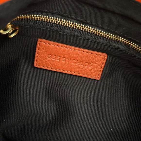 See by Chloe Crossbody Bag Orange Pebbled Leather with Zipper Ribbon Detail - Picture 11 of 12